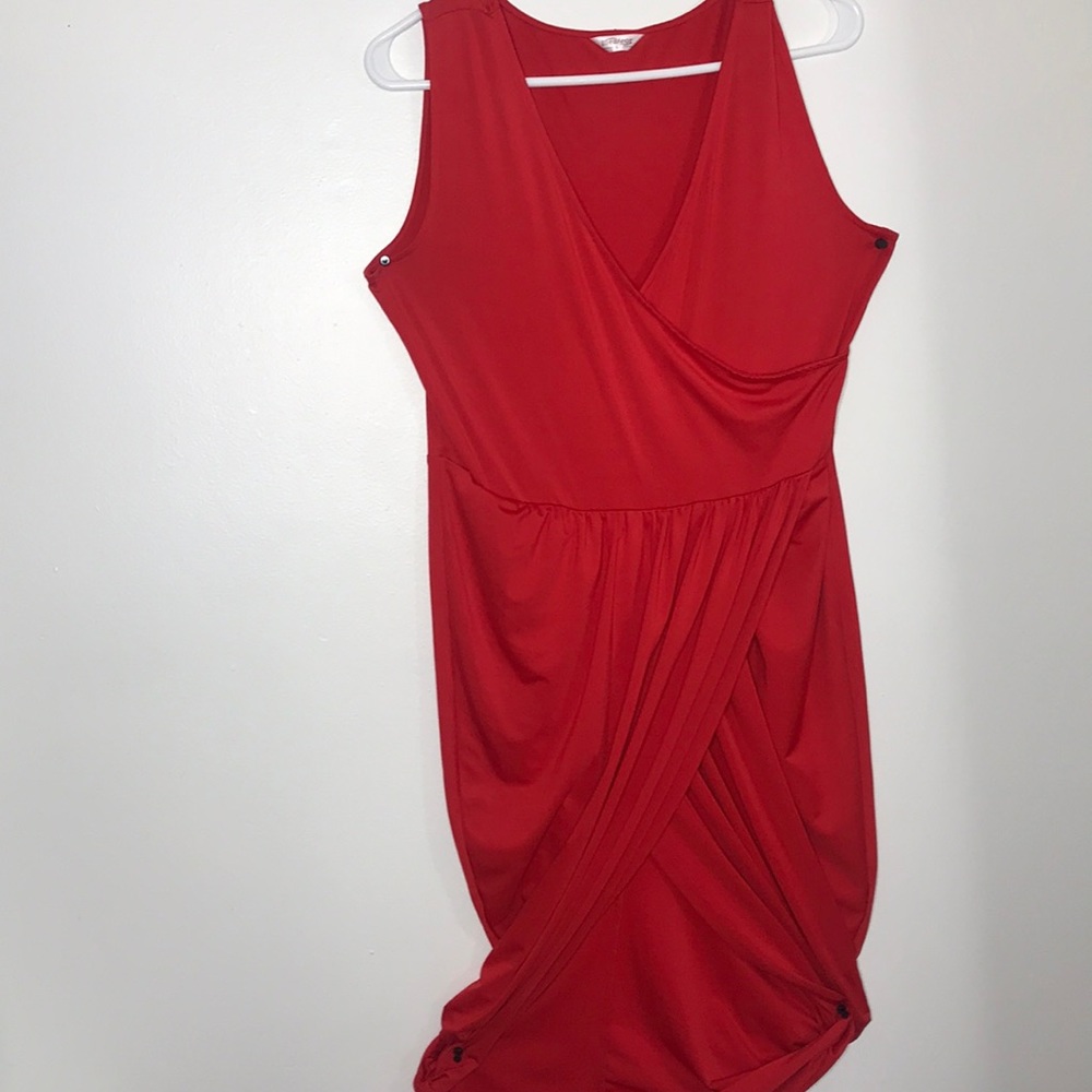 Red V Neck Draped Dress